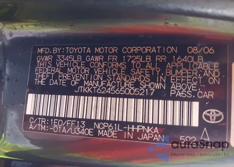 2006 Scion Xa from USA, damaged, VIN JTKKT624565005217